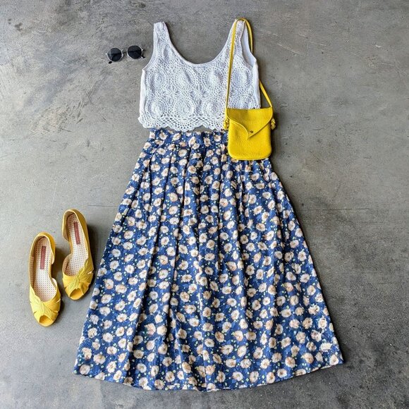 Pendleton Dresses & Skirts - Vintage Coastal Cowgirl Pendleton Blue Floral Pleated Midi Skirt size 8
